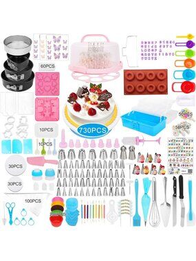 Ultimate Cake Decorating Kit - 730 Pcs with Carrier, Turntable, Piping Bags